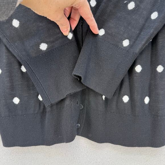 Halogen Cardigan Sweater Women's L Black White Polka Dot Preppy Normcore EUC - Picture 3 of 7